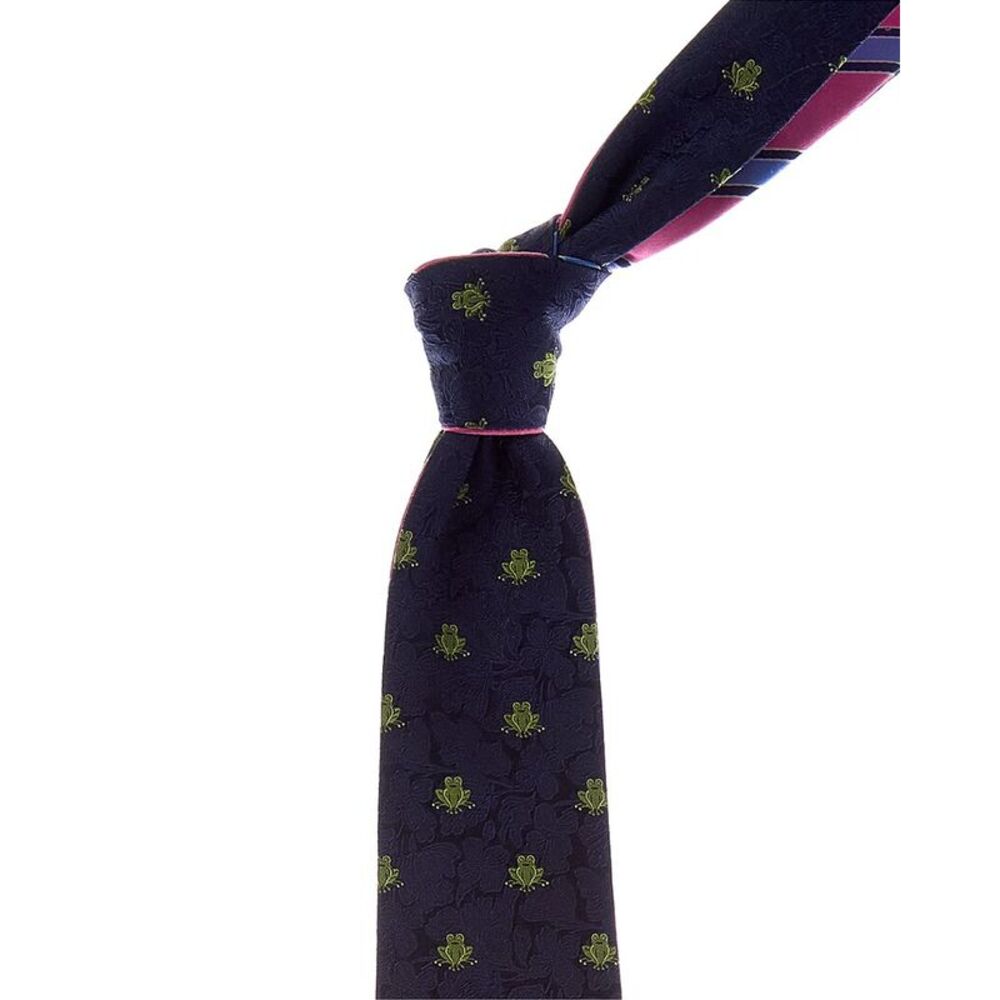 Canali Navy Frogs/Pink & Blue Stripes Reversible Silk Tie